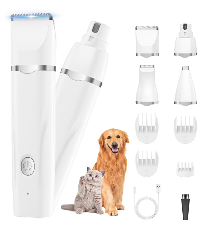 4 in 1 Dog Clippers, Low Noise Pets Hair Clipper Grooming Kit, Cordless Dog Paw Trimmers Rechargeable Quiet Nail Grinder Shaver for Dogs Cats Trimming Hair Around Paws Eyes Ears Face Rump