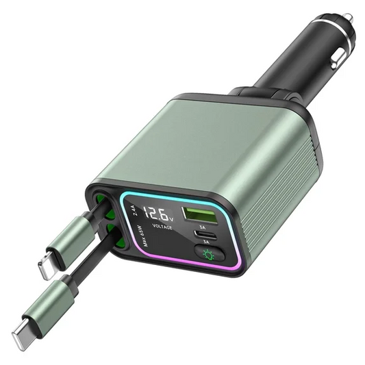 CSD02RTCCGC08BGR  Retractable Car Charger with LED Light