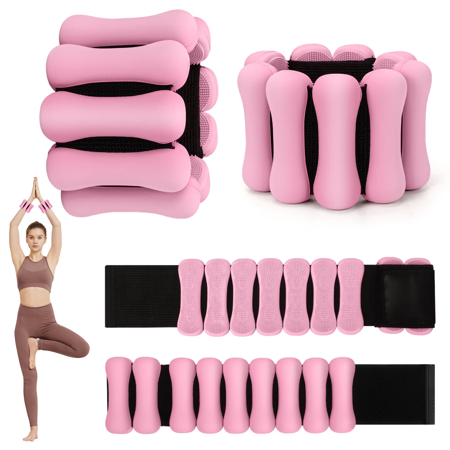 CSD02AKWT0002PK  Wrist Weights, Set of 2 Ankle Weights for Women Men, Adjustable Wrist Weighted Bracelet for Home Gym Workout, Running, Yoga, Exercise, Strength Training, Pilates, (1LB Each) Pink