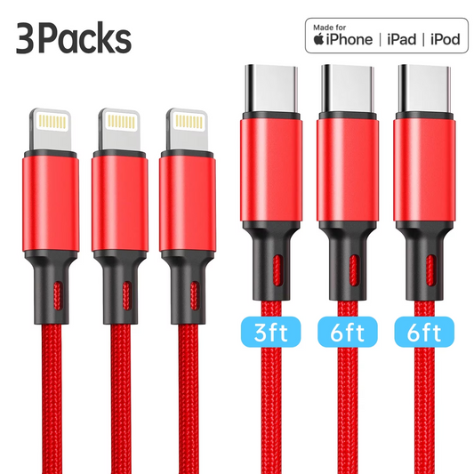 [Apple MFi Certified]USB C to Lightning Cable, 3Pack 3/6/6FT iPhone Fast Charger Cable, Nylon Braided Type C Charging Cord Compatible with iPhone 13 13 Pro Max 12 12 Pro Max 11 XS iPad AirPods Pro