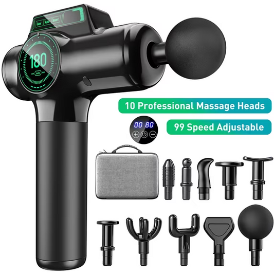 Cshidworld Massage Gun, 99 Speed Level with LED Display Screen, Muscle Percussion Back Neck Head Handheld Hammer Massager for Athletes, Long Battery Life with 10 Heads