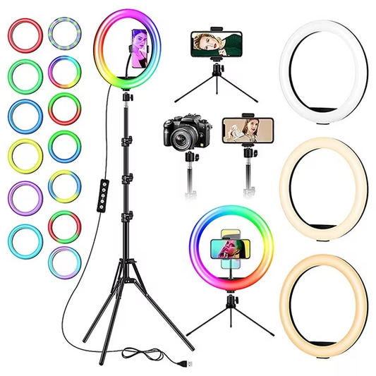 Cshidworld 13" RGB Selfie Ring Light w/ Tripod Stand & Phone Holder 26 Modes 10 Brightness Level 120 LED Bulbs Dimmable Selfie Ringlight for Live Stream Makeup YouTube Video Photography Shooting