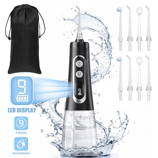 300ml Water Flosser, LCD Display Portable Water Flosser Cleaner Picks with 9 Modes 8 Jet Tips, IPX7 Waterproof Electric Flosser Oral Irrigator for Home Travel Off-dark CSD01HDM13900BK