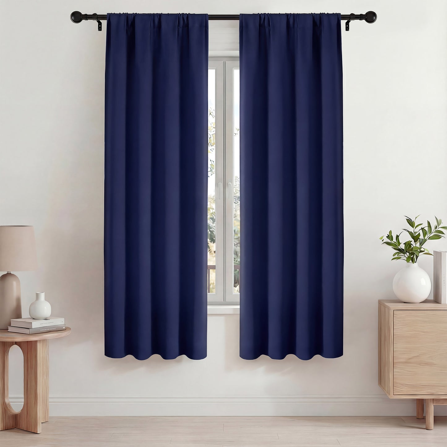 Room Darkening Rod Pocket Drapes for Living Room Bedroom, Noise Reduction Window Treatment Panels set of 2, Navy Blue