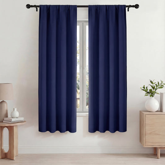 Room Darkening Rod Pocket Drapes for Living Room Bedroom, Noise Reduction Window Treatment Panels set of 2, Navy Blue
