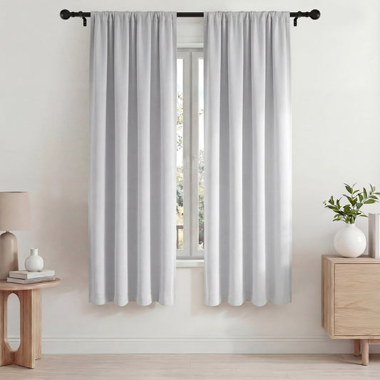 Blackout Curtains, Thermal Insulated Blackout Curtains 42x72 in, Room Darkening Rod Pocket Drapes for Living Room Bedroom, Noise Reduction Window Treatment Panels set of 2, White