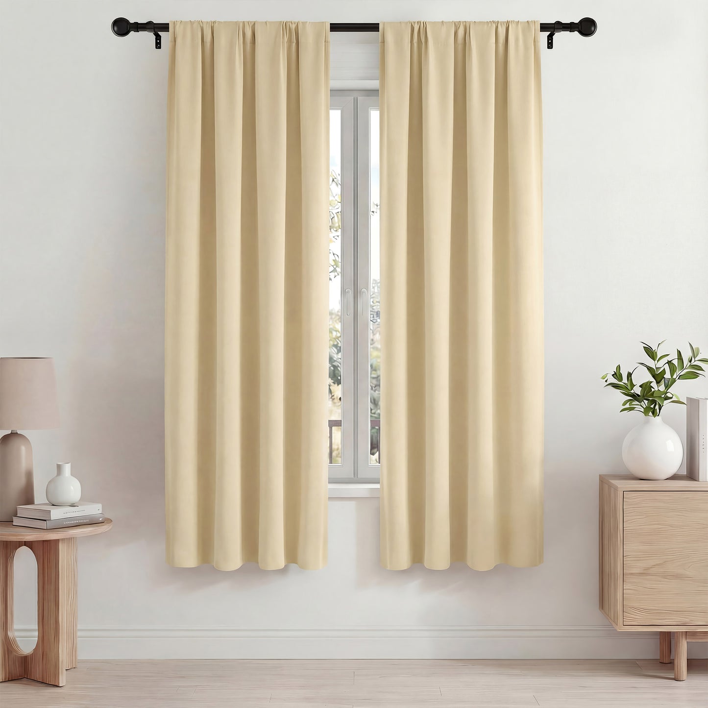 Blackout Curtains, Thermal Insulated Blackout Curtains 42x72 in, Room Darkening Rod Pocket Drapes for Living Room Bedroom, Noise Reduction Window Treatment Panels set of 2, Beige