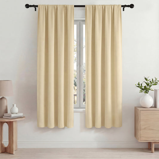 Blackout Curtains, Thermal Insulated Blackout Curtains 42x72 in, Room Darkening Rod Pocket Drapes for Living Room Bedroom, Noise Reduction Window Treatment Panels set of 2, Beige
