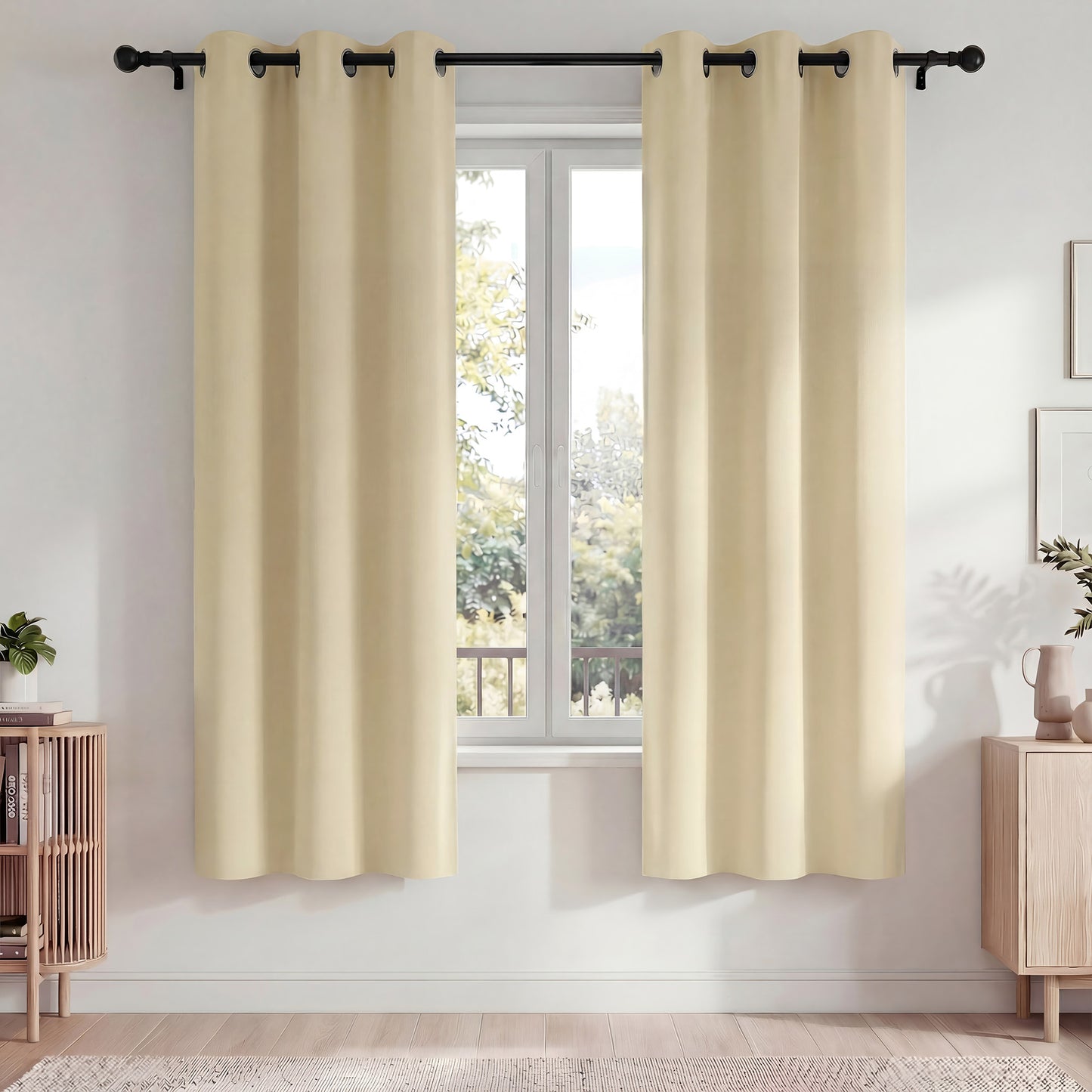 Blackout Curtains, Blackout Curtains Set of 2 for Bedroom Living Room 42x72 in, Thermal Insulated Room Darkening Drapes with Grommet Top, Noise Reduction & Light Blocking, Beige