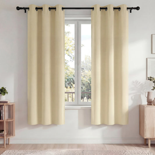 Blackout Curtains, Blackout Curtains Set of 2 for Bedroom Living Room 42x72 in, Thermal Insulated Room Darkening Drapes with Grommet Top, Noise Reduction & Light Blocking, Beige
