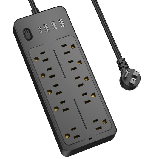 CSD02SURG0000BK Cshidworld 14-in-1 Power Strip Surge Protector Extension Cord with Multi Outlets, USB Ports, for Home & Office, Black