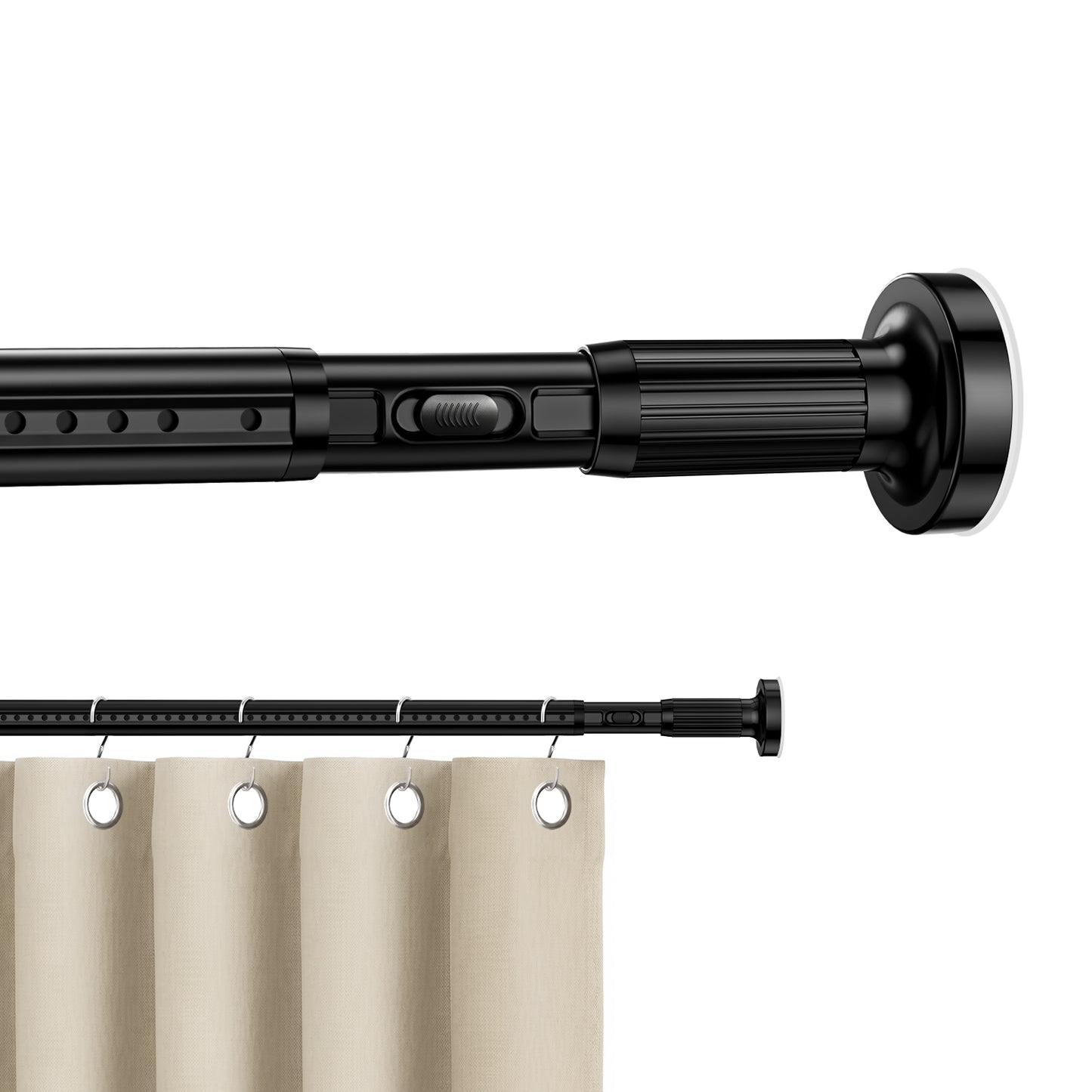 CSD01CR68IN00DBK  Curtain Rods No Drilling, 41-122in Adjustable Tension Window Curtain Rod with Spring Loaded, Heavy Duty Non-Slip Curtain Rod for Bedroom, Living Room, Rust-Resistant Rod for Bathroom