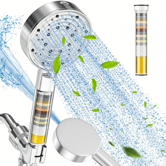 CSD36FSHHS157SR Filtered Shower Head with Handheld, 10 Spray Mode High Pressure Showerhead with Filters Beads for Hard Water - Remove Chlorine, Built-in Power Wash to Clean Tub Tile & Pets, Chrome