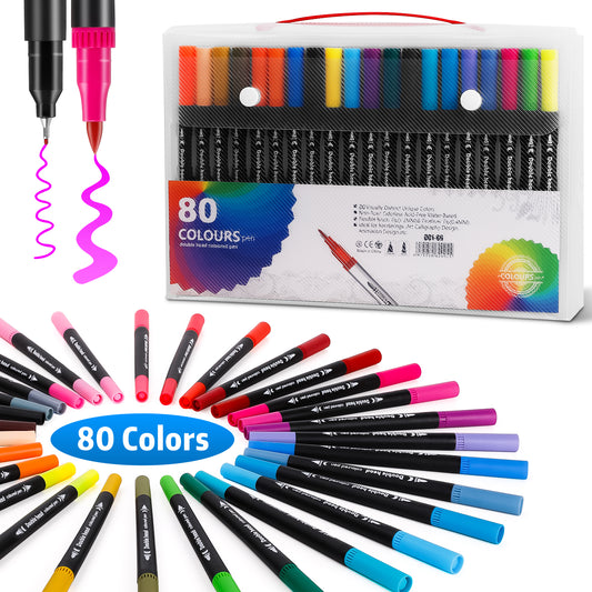 CSD02DBPA0000BK 80 Colors Dual Tip Acrylic Paint Markers,Fine Tip and Brush Tip Acrylic Paint Pens For Rock Painting, Canvas, Wood, Glass, Ceramic, Fabric, Plastic, Egg, Scrapbook,DIY Art Painting Supplies Kit