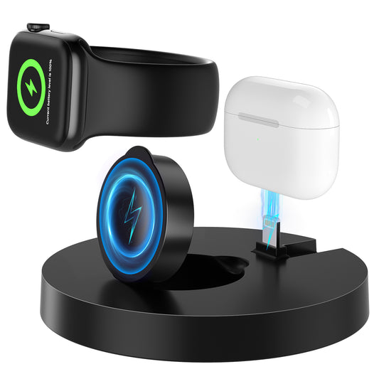 CSD01AWWCX509BL 2 in 1 Wireless Charger,Travel Wireless Folding Charging Station,Compatible for Apple Watch Series 9/8/7/6/5/4/3/2/Ultra/Ultra 2, AirPods Pro 1/2/3/Pro, Travel Charger for Multple Devices