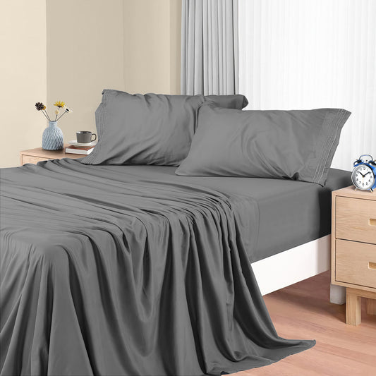 Twin Size Sheet Sets, Cooling Sheets for Hot Sleepers, Breathable & Soft Sheets Set Deep Pocket Up to 16 in, Hypoallergenic 3 Pieces Wrinkle-Resistant Bedding Set