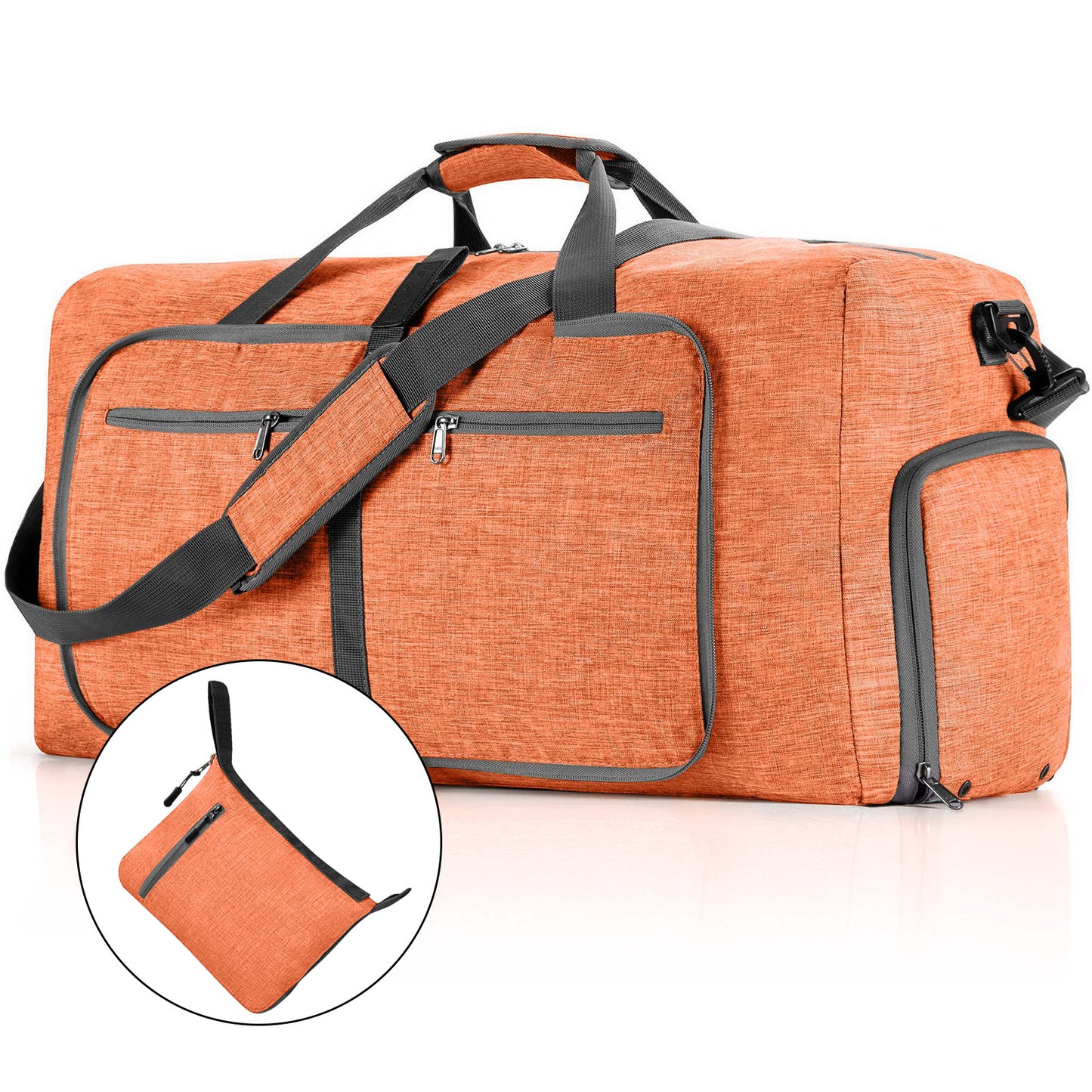 CSD02MTDB0000OG 65L Travel Duffle Bag for Men, Large Foldable Duffel Bag for Travel with Shoe Compartment, 24" Overnight Weekender Bag Gym Bags for Men Women Waterproof & Tear Resistant (Orange)