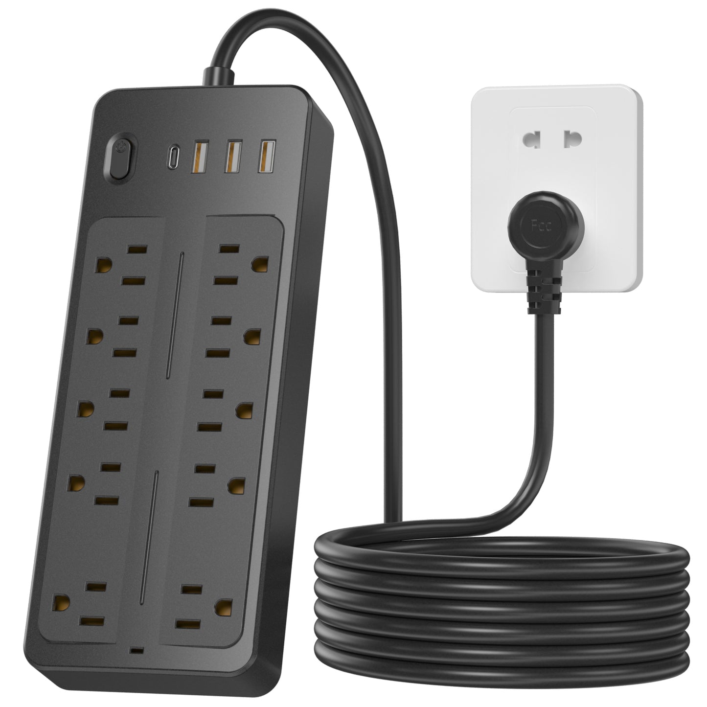 CSD01SURG0000BK Cshidworld Surge Protector Power Strip, 10-Outlet with 4 USB Ports,2 USB-C, 4FT Extension Cord, 1875W/15A, 1700J, for Home Office Desk, Black