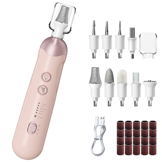 CSD01CEND0AOLPK Cordless Electric Nail Drill Kit, Professional Manicure Pedicure Tool with LED Light, 9 Drill Bits, 5 Speeds Portable Nail File for Hand Foot Care, Thick Nails Cuticles