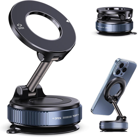 CSD01VMPH0000BK Upgraded 360° Nano Gel Car Phone Holder with 108 LBS Suction Cup and 3000gf Strongest Magnetic Mount for Magsafe Compatible iPhones iPhone 16 Pro Max Galaxy S24 Ultra Dash Windshield Car Mount