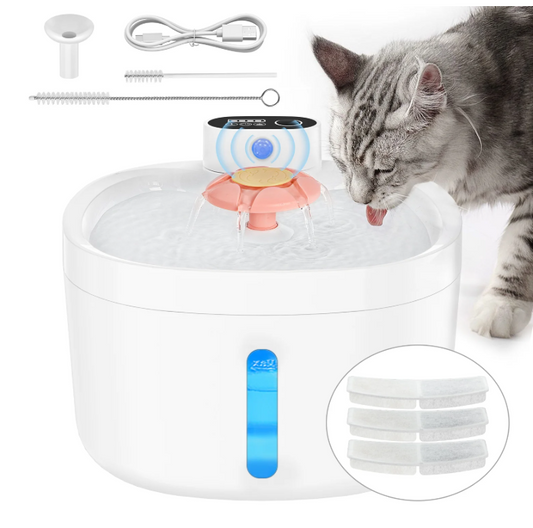 CSD03WPCF000C6WH  Wireless Cat Water Fountain, 89oz/2.6L Battery Operated Cat Fountain with Water Level Window, Cordless Pet Water Fountain for Cats, Dogs with 3 Filters/USB Cable/Brush, Motion Sensor, 3 Work Modes