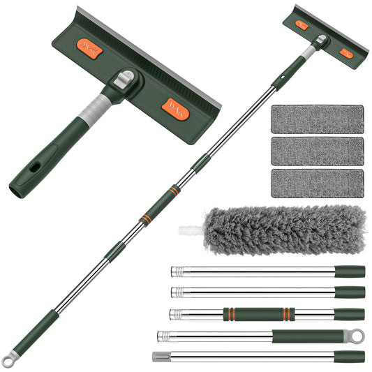 CSD03WDCK0000GR  Window Squeegee Cleaner Tool, 4 in 1 Rotatable Window Cleaning Squeegee Kit with Extension Pole and Duster, 67'' Window Washing Kit for Home Mirror Car Glass with 3 Replaceable Cloth Strips