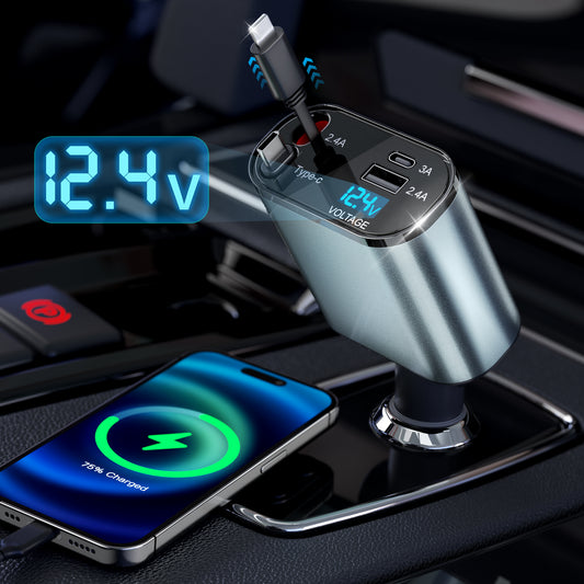 CSD01RTCC0000SQ   Cshidworld Retractable Car Charger, 66W 4 in 1 Fast Car Phone Charger with 2 Retractable Cables(31.5 inch) & USB Car Charger, Compatible with iPhone 16/15/14/13/12/11,iPad,Galaxy,Pixel