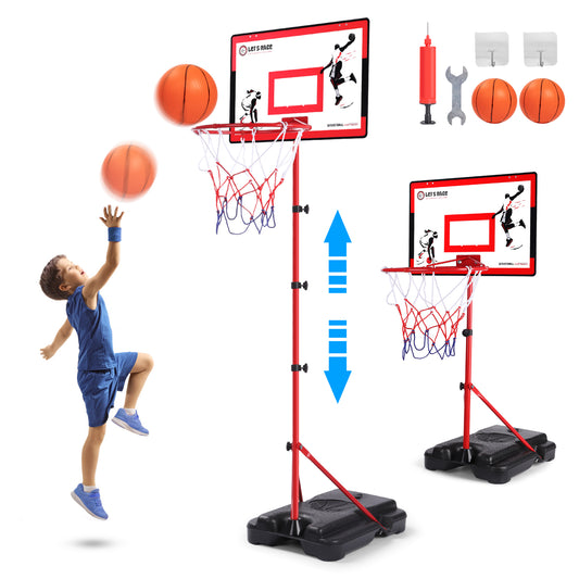 CSD01BHFK0000RD  Kids Basketball Hoop Adjustable Height 3.01FT-5.64FT, Mini Toddler Basketball Hoop for Kid Boys, Basketball Goal Toys Outdoor Indoor, Boys Girls Toy Gifts for 3 4 5 6 7 8