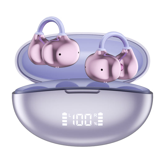 Cshidworld Clip-On Earbuds Bluetooth 6.0,Open-Back Wireless Headphones,50H Playtime LED Display,Lightweight C-Bridge,ENC & Powerful Bass,Waterproof Running Sport Earphones,Purple