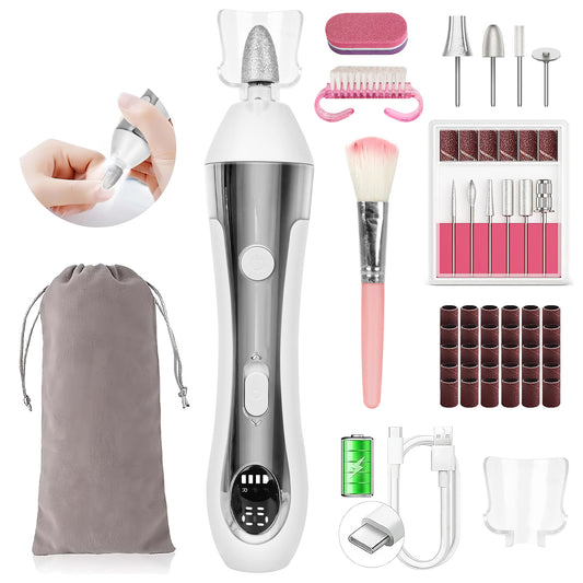 CSD01CENF0M13WH Cordless Electric Nail File, 10-Speed Nail Drill Kit with LED Light, Professional Portable Manicure Pedicure Tool for Thick Nails, Hand & Foot（White）