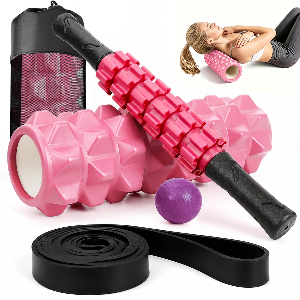 CSD01FRFE0013PK Cshidworld 5-in-1 Foam Roller Set, 13-inch Deep Tissue Foam Roller with Massage Stick, Massage Ball, Resistance Band & Carry Bag for Stretching, Yoga, Pilates & Fitness