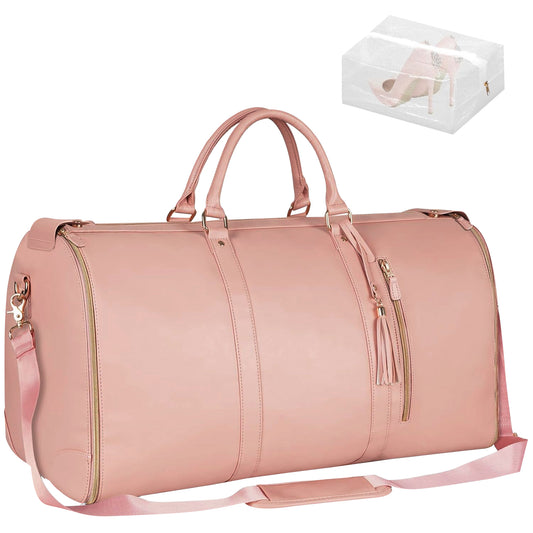 CSD01LGDB0000PKCshidWorld Convertible Travel Garment Bag, Foldable Carry on Garment Duffel Bag with Shoulder Strap/Shoes Bag for Men Women- 2 in 1 Hanging Suitcase Suit Travel Bags, Pink