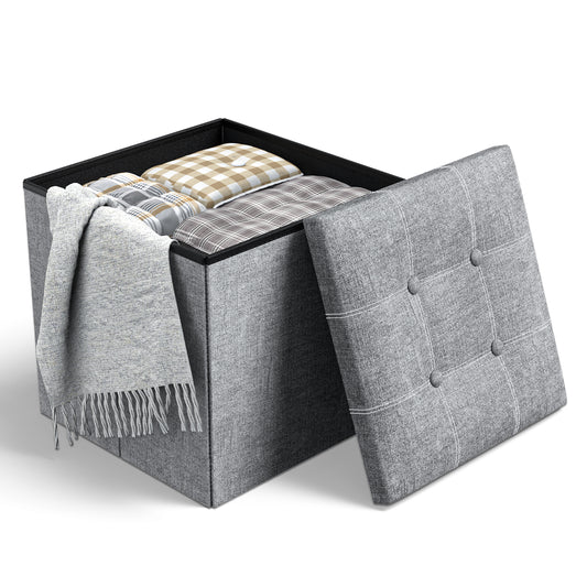 CSD01SROM0000GY  Storage Ottoman, Footrest Stool 15*15*15in, 40L Small Ottoman with Storage, Foldable Ottomans Foot Rest, Footstool Bench for Living Room Bedroom Entryway Stool Gray