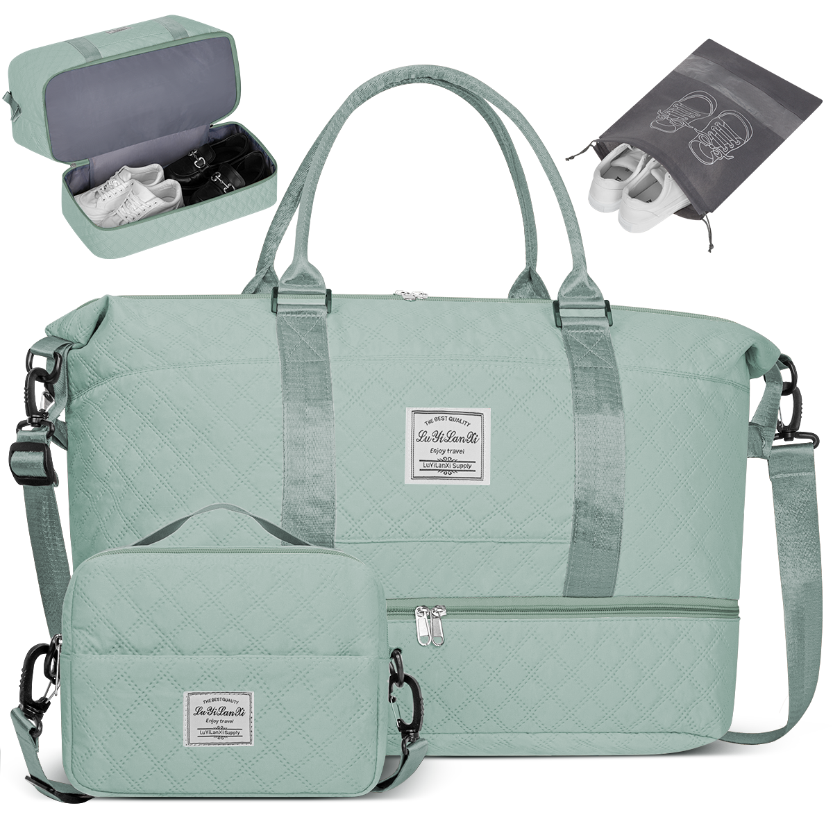 CSD01TDWB0000BU Travel Duffle Bag, Weekender Bags for Women with Shoe Compartment, Carry on Overnight Bag with Toiletry Bag and Shoes Bag, Gym Duffel Bag with Wet Pocket, Hospital Bags for Labor and Delivery, Blue