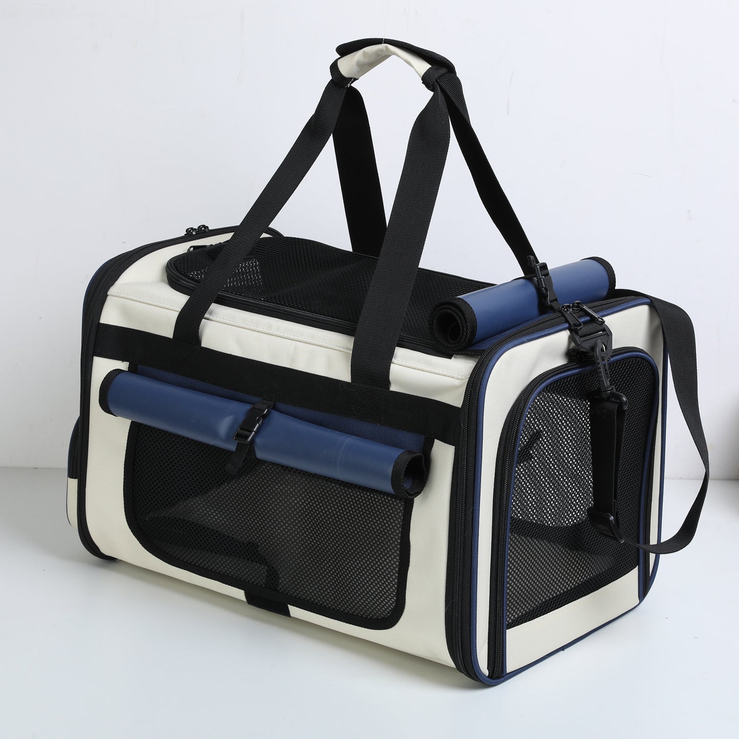 CSD0100CC0H01BU Cat Carriers for Large Cats up to 25 lbs, Airline Approved, Pet Carrier with a Bowl/Side Pocket, Collapsible Soft-Sided Cat Carrier for Small Medium Cats Dogs Outdoor, Travel, Blue