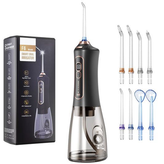 Water Dental Flosser, 300ML Portable Oral Irrigator for Teeth, 5 Modes and 8 Jet Tips,Rechargeable Irrigation Cleaner, Cordless Water Dental Picks for Cleaning