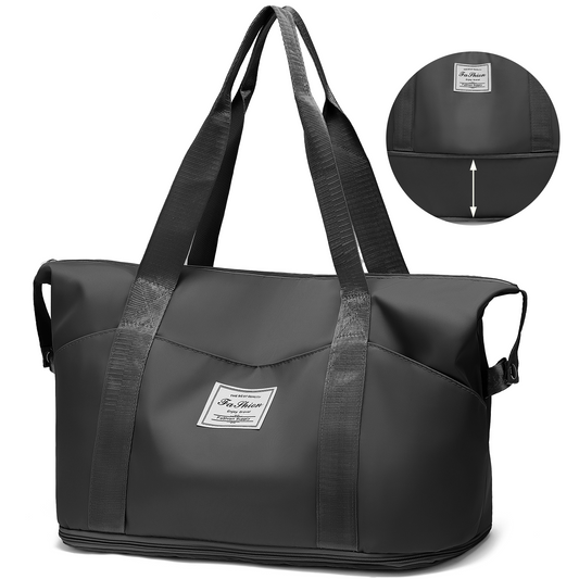 CSD01WBTB0000BK35L Weekender Bags for Women, Travel Bag Carry on Gym Bag, Expandable Travel Duffle Bag with Wet Dry Pocket/ 3 Front Pockets/ Trolley Sleeve Pocket, Sport Dance Bag, Black
