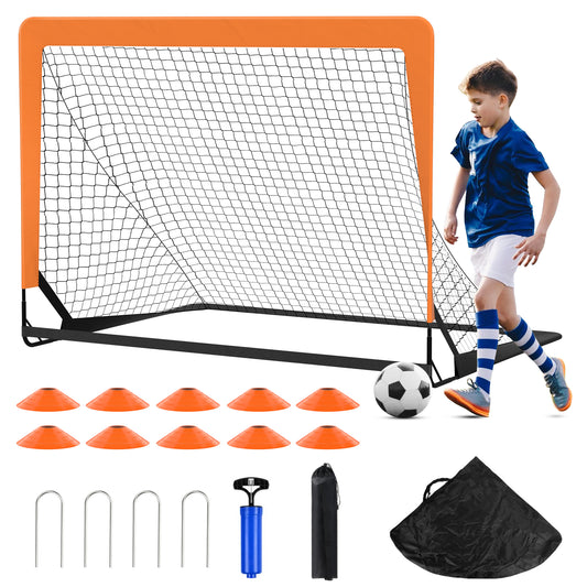 CSD01SCGL0001OG Kids Soccer Goal for Backyard, 4X3 ft Toddler Soccer Nets Training Equipment with Soccer Ball and 10 Soccer Cones, Portable Pop Up Soccer Set for Kids and Youth Games and Training Goals