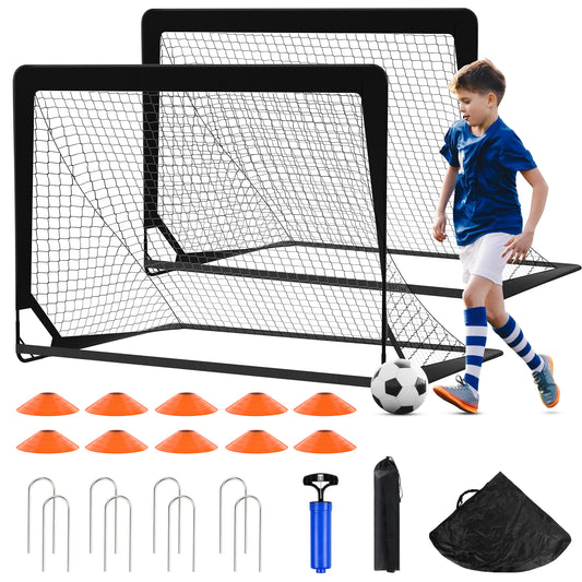 CSD01SCGL0002BL  Kids Soccer Goal for Backyard, 2 Set of 4X3 ft Toddler Soccer Nets Training Equipment with Soccer Ball and 10 Soccer Cones, Portable Pop Up Soccer Set for Kids and Youth Games and Training Goals