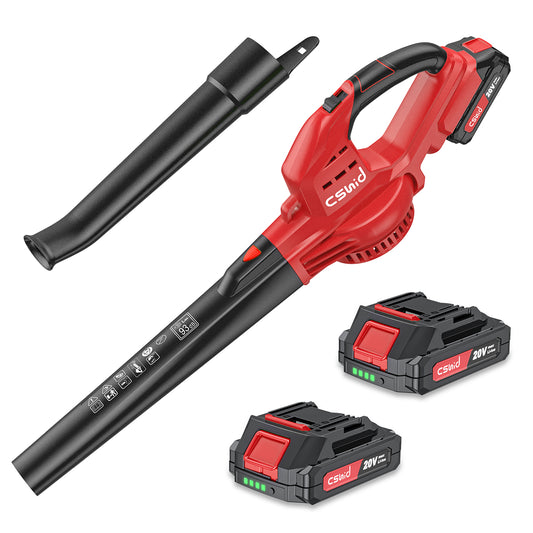 CSD02MNLB0000RD Cordless Leaf Blower, 20V Handheld Electric Leaf Blowers with 2 x Battery & Charger, 2 Speed Mode, 320CFM 165MPH, Lightweight Battery Powered Leaf Blowers for Leaf/Snow/Dust Blowing, Red