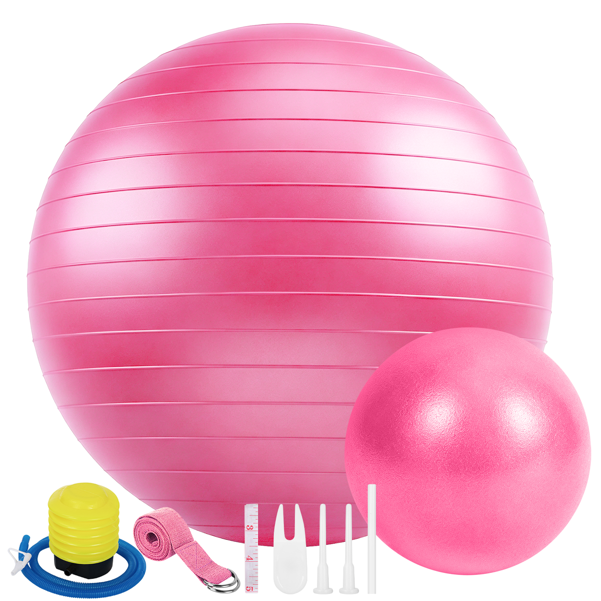 CSD01EBYB0065PK Cshidworld Exercise Ball Set, Yoga Ball with 9-Inch Pilates Ball, Stretch Strap & Foot Pump, Anti-Burst Extra Thick Stability Ball for Core Workout, Balance Training, Home Gym, 26 in (65 cm)