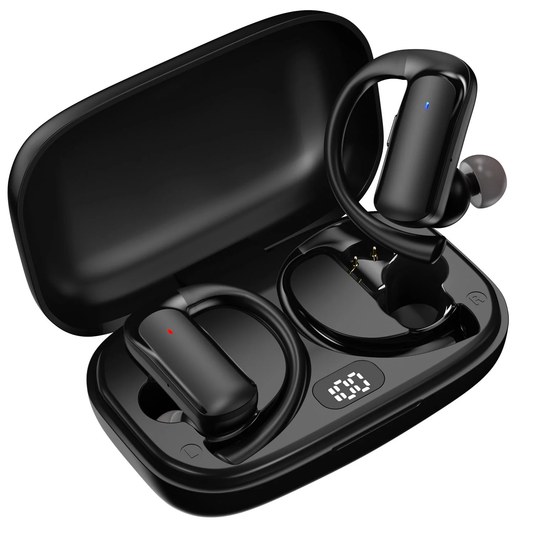 T60 Bluetooth Sport Headphones, Wireless Earbuds with LED Digital Display, 40 Hours of Playback Time, Bluetooth 5.3 for Earbuds, Premium Sound for Running, Sports, Gym, Black CSDM20B
