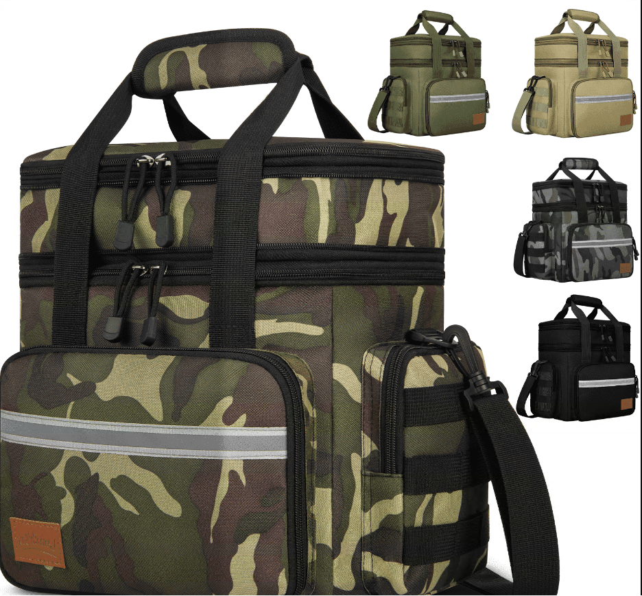 CSD03LBCWC018GN Expandable Insulated Lunch Bag w/ Leakproof Design - 24 Can Capacity, Double Deck Cooler Box with Adjustable Shoulder Strap/Side Pockets for Men & Women - Durable for Work/Travel/Outdoor, Camo Green