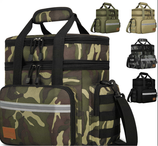 CSD03LBCWC018GN Expandable Insulated Lunch Bag w/ Leakproof Design - 24 Can Capacity, Double Deck Cooler Box with Adjustable Shoulder Strap/Side Pockets for Men & Women - Durable for Work/Travel/Outdoor, Camo Green
