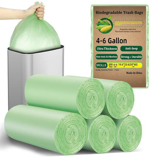 CSD04TRBA0004GN 4-6 Gallon Trash Bags, Unscented (Green, 200 Count), Strong & Leakproof Small Garbage Bags , Size Expanded for Bathroom, Bedroom, Kitchen & Office, 4, 5, 6 Gal