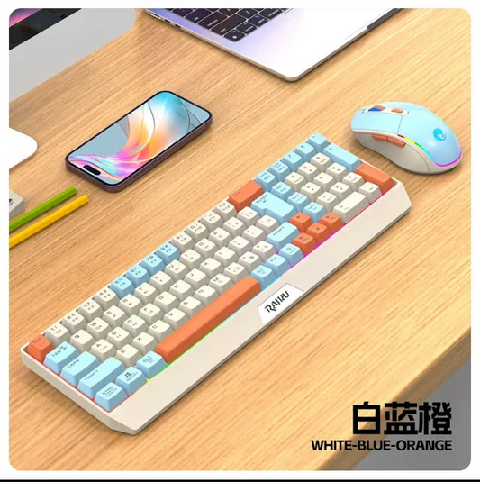 CSD02WGKBR908RGB RGB Backlit Rechargeable Wireless Keyboard & Mouse Combo - 85 Keys, Tilt Angle, 2.4GHz, for Mac, Windows, Laptop, PC