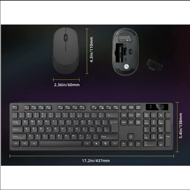 CSD02WKMC8875BK Wireless Keyboard and Mouse Combo for Windows, 2.4 GHz Unifying USB-Receiver, Multimedia Hotkeys,for PC, Laptop