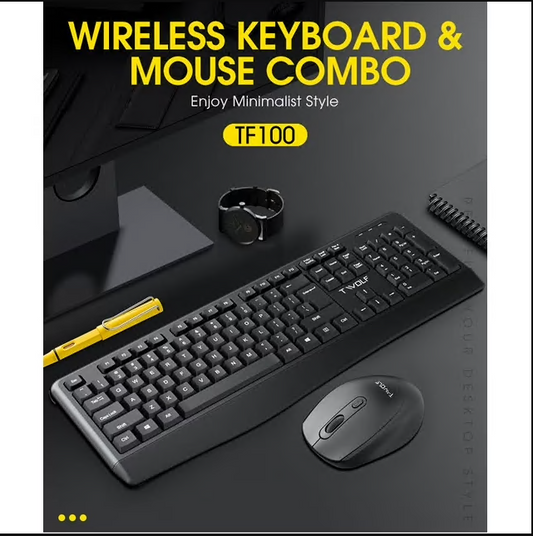 CSD02WKBTF100BK Wireless Combo Full-Sized Keyboard with Palm Rest and Comfortable Right-Handed Mouse, 2.4 GHz Wireless USB Receiver, Compatible with PC, Laptop,Black
