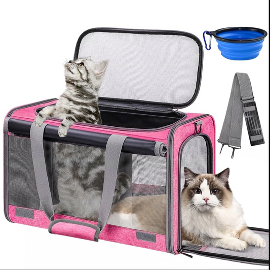 CSD0200CC0319PNK Cshidworld Cat Carrier Airline Approved, Pet Carriers for Cats with Water Bowl/Front Pocket/Adjustable Shoulder Strap, Collapsible Pet Carrier for Small Medium Cat Dogs up to 20lbs, Pink