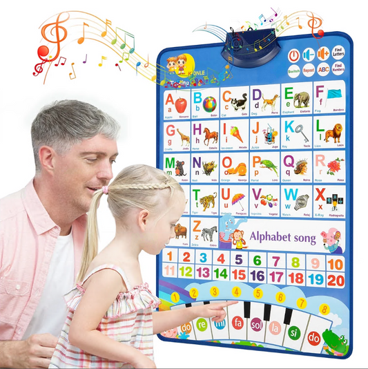 CSD03WEAP0000BU Toddler Learning Toys Electronic Alphabet Poster , Alphabet ABC Wall Chart for Toddlers, Baby Learning Toys with Music Various Patterns for 1-6Y, Blue(Bilingual )